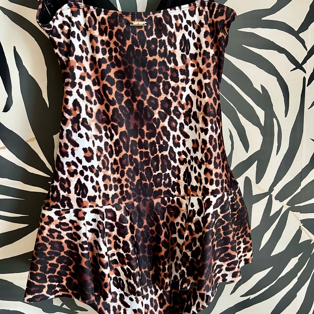 Nine West One Piece Swimsuit Leopard Cheetah Cutout Jungle Tiki - Picture 6 of 7